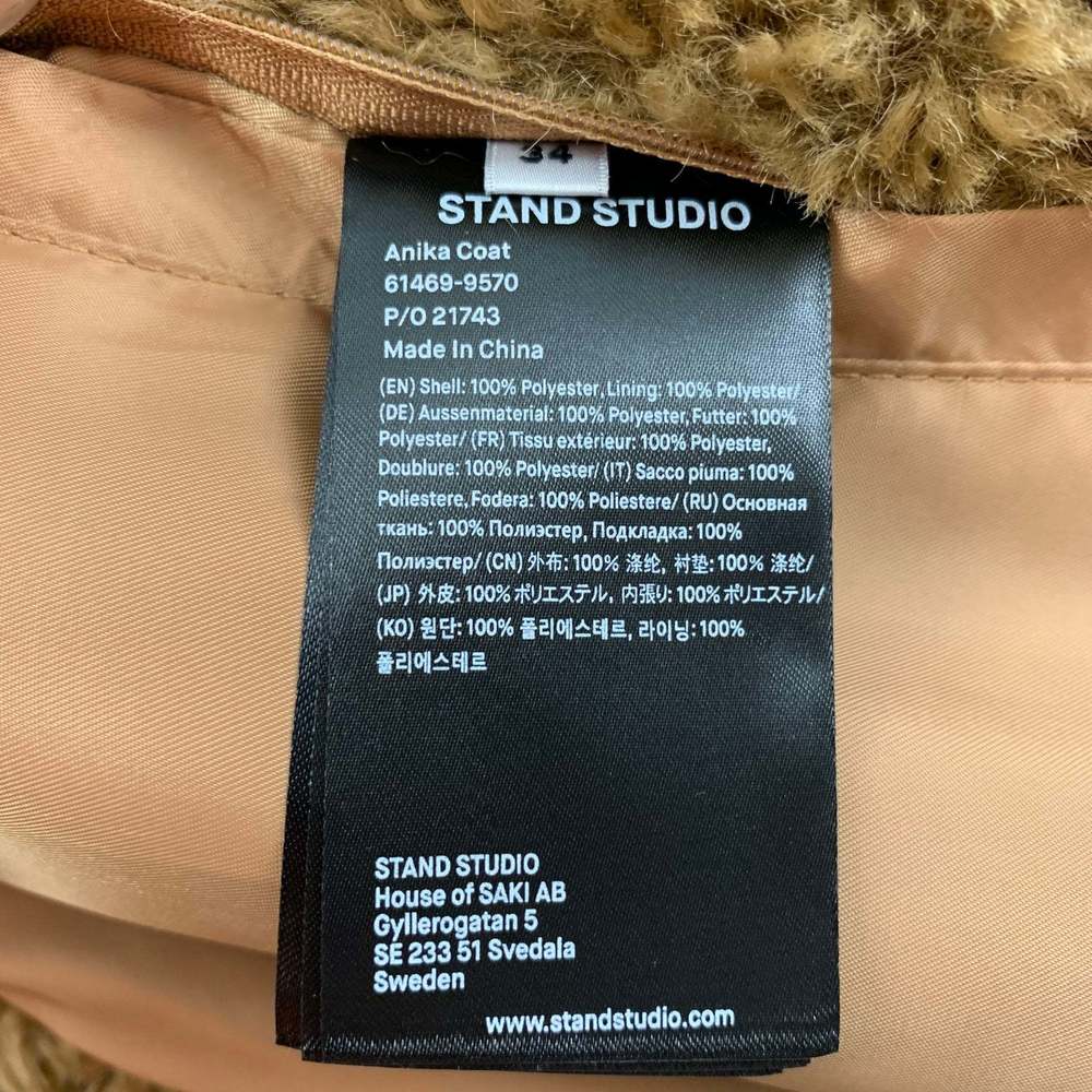 STAND STUDIO Tan Polyamide Textured Faux Fur Anika Coat - Picture 4 of 7